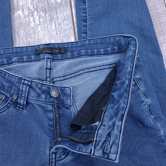 Prana Breathe Womens Kara Jeans Size 2 Blue Wash Low Rise Narrow Straight Pants - Picture 6 of 9